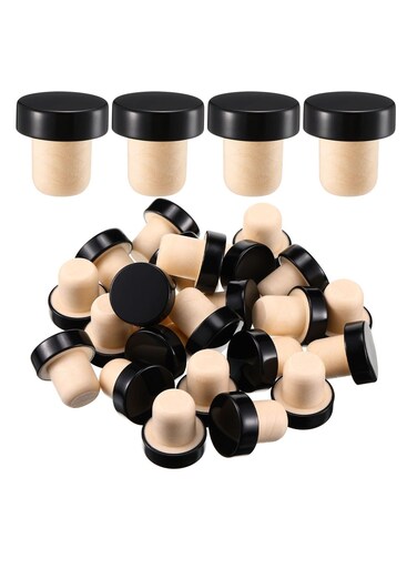 T-shaped Stopper Cork Wine Stopper, Bottle Stoppers Reusable Wine Bottle Stopper, Wine Corks for Wine Bottles, Stopper Sealing Plug Bottle for Wine Beer Bottles DIY Craft (Black, 24 Pieces)