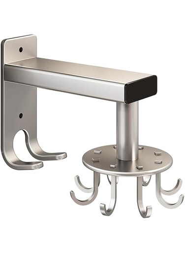 360&deg; Rotating Hooks, Kitchen Wall Hanger Rack with 8 Hooks, Drilling Free 8-Claw Storage Utensil Holder for Kitchen, Bathroom and Bedroom closet