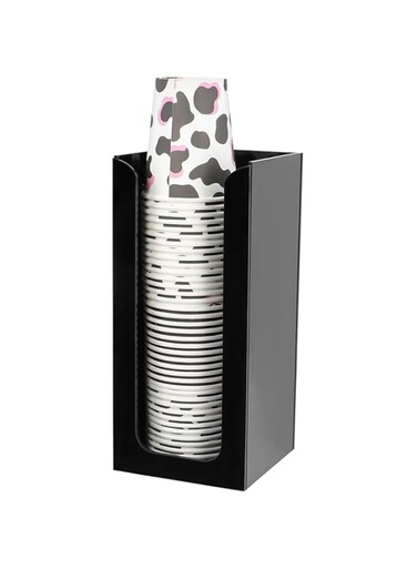 Lnrueg Disposable Coffee Cup Dispenser, Cup and Lid Organizer, Countertop Cup Dispenser for 5 to 16 oz Disposable Paper or Plastic Cups, Black Acrylic Cup Holder for Cafes, Restaurants, Hotels