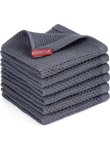 Kitchen Towels&iuml;&frac14;&OElig;Dish Towels Cotton Waffle Weave Ultra Soft Absorbent Quick Drying Dish Rags&iuml;&frac14;&OElig;Dish Cloths&iuml;&frac14;&OElig; Dishcloths Sets&iuml;&frac14;&OElig;Tea Dowels for Kitchen&iuml;&frac14;&OElig;12x12 Inches, 6-Pack, Grey