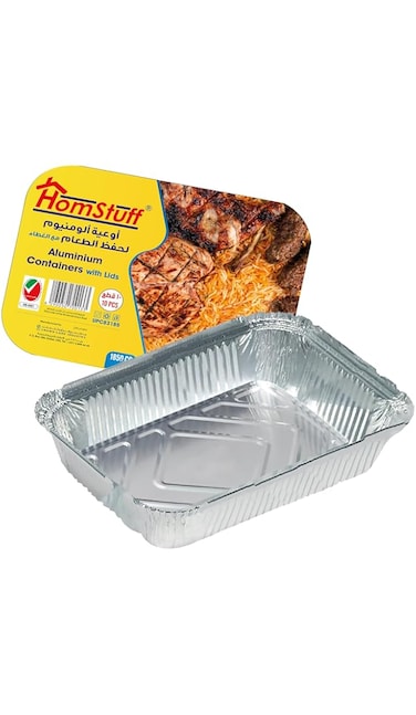 HomStuff Aluminium Foil Container with Lid 83185 (1850 ml), Pack of 10 pcs, Aluminium Disposable container   Parcel Box   Packaging Hot/Dry Foods   Freezer Containers for Takeaway Food Packaging.