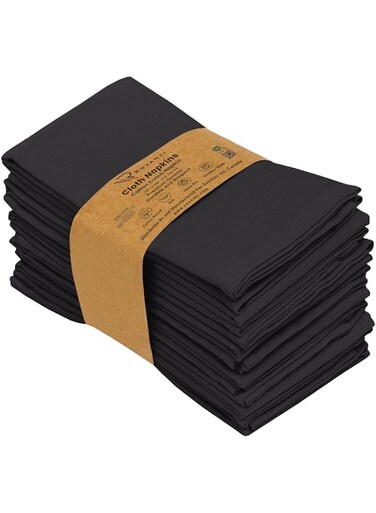 Ruvanti Cloth Napkins set of 12, 18x18 Inches Napkins Cloth Washable, Soft, Durable, Absorbent, Cotton Blend. Table Dinner Napkins Cloth for Hotel, Lunch, Restaurant, Weddings, Events, Parties - Black