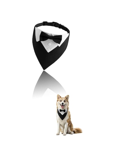 Sweet seven Dog Wedding Tuxedo with Adjustable Collar - Formal Outfit for Small, Medium, Large Puppy - Bow Tie Included - Perfect for Party and Birthday Celebrations - Black (L)