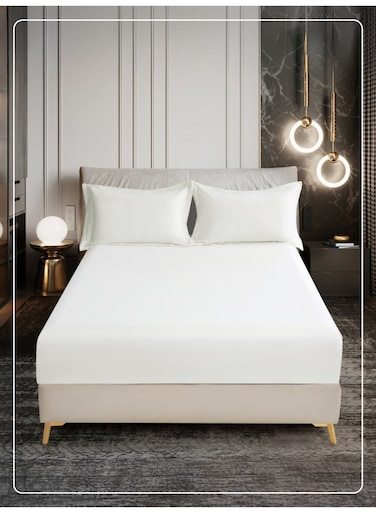 Bedding Fitted Sheet - Fits 90x200 Cm Bed For Single Bed 2 Pcs (1 Fitted Sheet and 1 Pillowcase) - 30 Cm Deep Pocket - Solid Bed Sheet