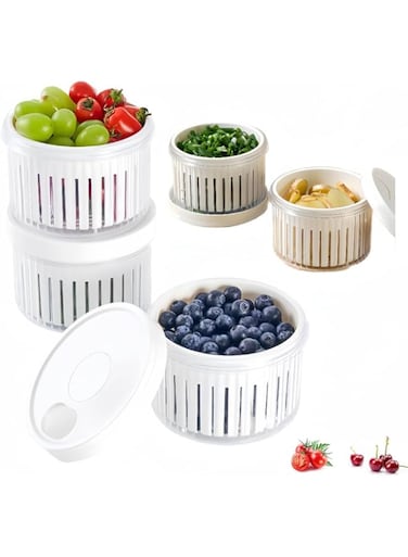 Khazna Berry Keeper Container, 3 Pack Fruit Storage Containers for Fridge with Lids, Fruit Produce Saver with Removable Strainer Basket, Scallion Storage Box, Fresh Keeper for Scallion Ginger Garlic