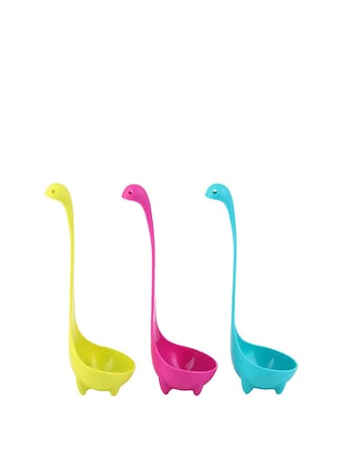 Soup Ladle Spons Loch Ness Monster Spoon Cute Kitchenware Household Gadgets 3 PCS Dinosaur Long Handle Standing Plastic Generic Cartoon Design (Lake Blue/Grass Green/Rose Red)