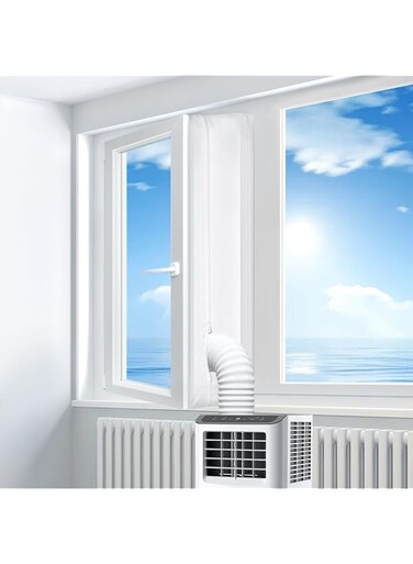 Portable Air Conditioner Window Seal Kit, 400CM (157'') AC Casement, Hot Air Stop Air Exchange Guards with Zip and Adhesive Fastener Works with Tumble Dryer, Keep House Cool, No Need for Drilling