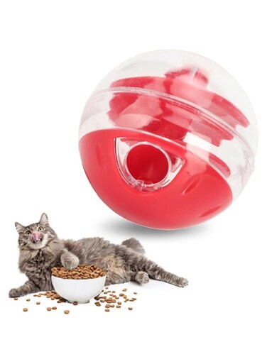 Jiawu Cat Treat Dispenser Toy, Cat Interactive Toy and Food Dispenser for Pet, Cat Food Toy Cat Treat Toy Slow Feeder Toy for Interactive Training, Meal Dispenser Ball, 2 X 2in