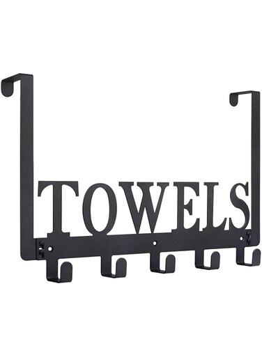 Over The Door Hooks, Towel Holder for Bathroom, Door Mount Towel Rack Towel Hooks for Bedroom Kitchen Pool Beach Towels Bathrobe Wall Mount Hang on The Door Cabinet Cupboard Metal Sandblasted (Black)
