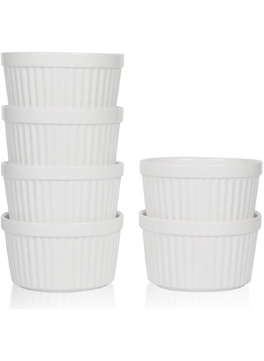 amhomel Porcelain Ramekins Oven Safe Casseroles, Set of 6, White, 4oz