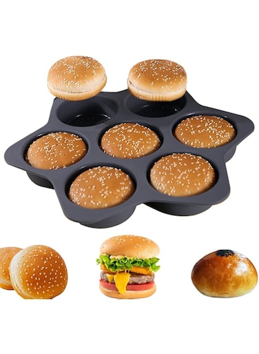 Excefore Household Silicone Hamburger Bun Mold 7-cavity loaf pan Non-Stick Baking Pan Baking tool