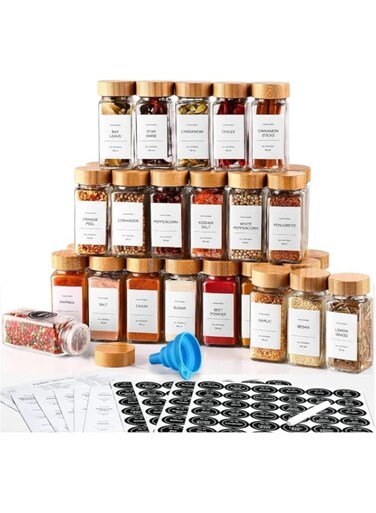 PICCASIO&trade; 12 PCS Spice Jars with Airtight Lids extensively useful Spice Containers with Labels and Kitchen ORGANIZER Jars for Tea, Sugar, Salt, Coffee. (12 Pieces Jars)