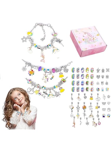 AMERTEER Bracelet Making Kit, 63 Pcs Jewelry Making Kit with Beads Charms &amp; Necklace, Arts and DIY Crafts Toys and Birthday Gifts for Girls 8-12