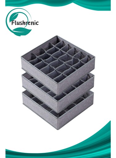 Foldable Drawer Organiser set for Clothes,3 Pack Sock Underwear Organizer Dividers, 64 Cell Drawer Fabric Foldable Cabinet Closet Storage Boxes for Storing Socks, Underwear, Ties (16+24+24 Cell, Gray)