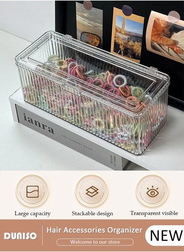 Hair Accessories Organizer for Girls, Bathroom Containers for Headband, Bows,Hair Tie,Hair Tools, Scrunchie, Cotton Swab Organization, Desk Storage Box with Lids for Women Girls