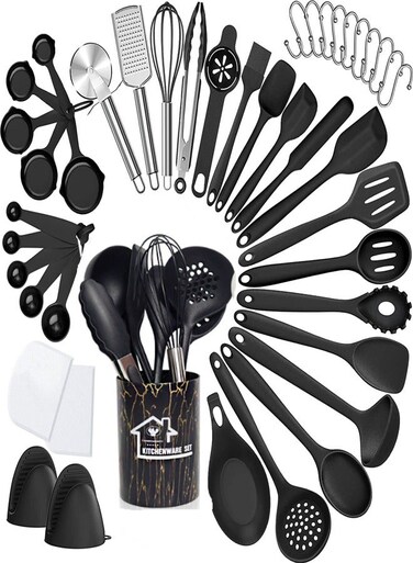 44 Pcs Kitchen Utensil Set Heat Resistant Silicone Cooking Kitchen Utensil Set with Holder Spoon, Spatula Kitchen Gadget Tool Set for Nonstick Cookware Dishwasher