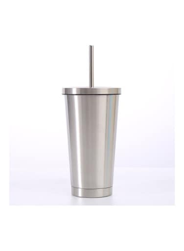 Stainless Steel Insulated Coffee Tumbler Cup with Lid and Straw Silver