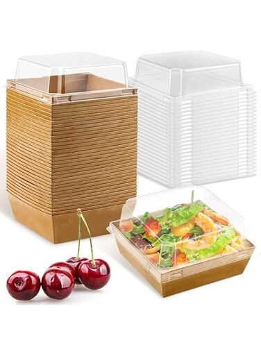 SYOSI Charcuterie Boxes with Clear Lids, 50Pcs Brown Oil-Proof Kraft Paper Dessert Boxes Food Containers for Bakery, Macaron, Cookies, Mini Cakes, Strawberries, Tiramisu Hamburger Packing Box
