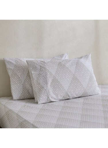 Box Printed Cotton Pillow Cover Set - Grey