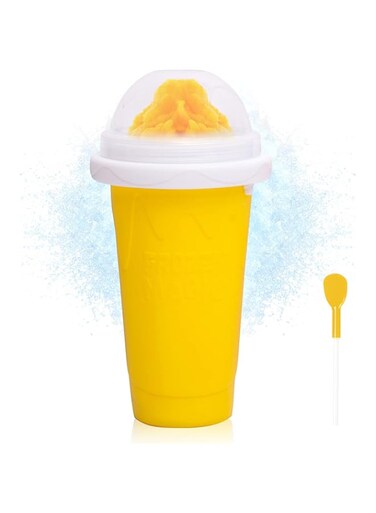 HuggieGems Slushy Slushie Ice Squeeze Maker Cup with Spoon, Quick Frozen Magic Cup for Smoothie, Milk Shake, Yellow, 1 Pack
