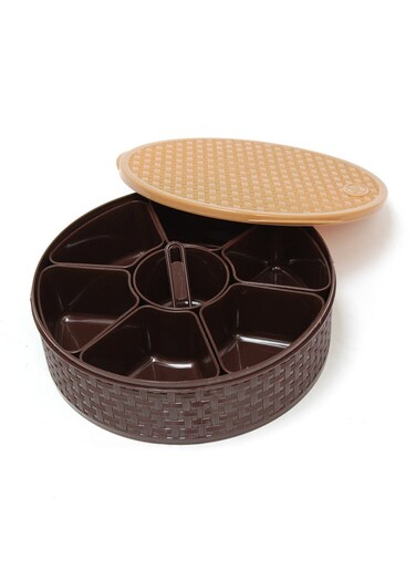 Nebula Spice Box with Spoon &ndash; 23cm Diameter, 7cm Height 7 Dividers for Spices, Masalas, and Dry Ingredients Airtight Lid