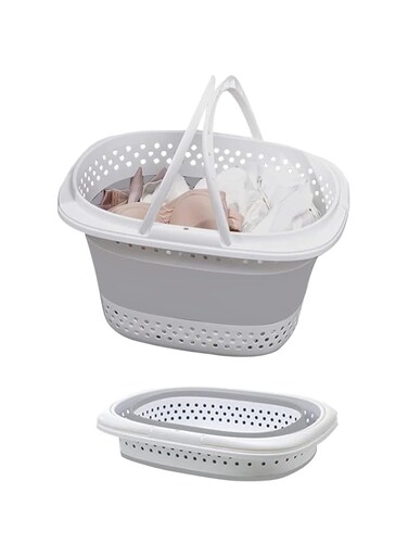 BPA Laundry Hamper with Collapsible Handled,Plastic Laundry Basket Foldable Pop-Up Storage Oval tub space saving Organizer for washing Clothes and Home store Closet Bathroom,toy storage bin 30L &ndash; GREY