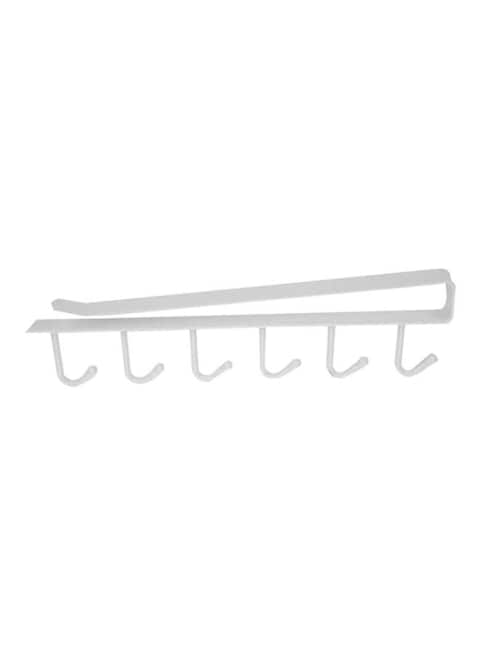 6-Hook Iron Cup Holder White 26x3cm