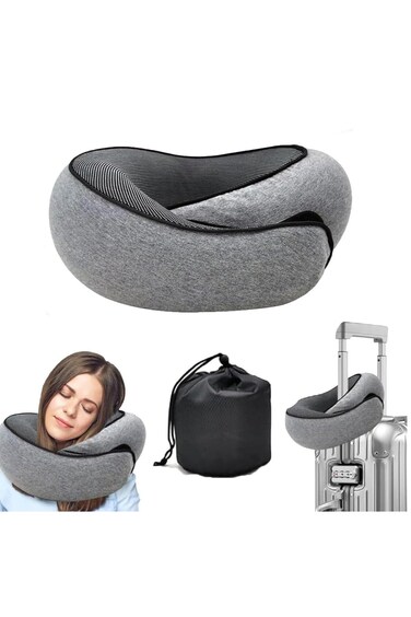 Travel Neck Pillow, Pure Memory Foam Head Support Pillow for Airplane, Car &amp; Home Neck and Shoulder Pain Relief Soft Pillow for traveling and Sleeping