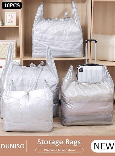 10pcs Plastic Storage Bag Set, Large Capacity Closet Storage Organizer, Moving Doggy Bags with Portable Handle Clothing Merchandise Bags for Clothes Packaging Storage Gift Bag Shipping T-Shirts Pants