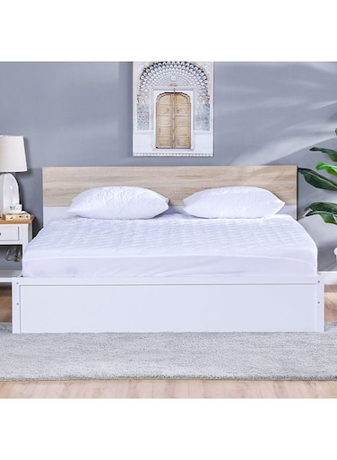 HOME Quilted Mattress Protector King Size Poly Cotton Zippered Hypoallergenic Mattress Encasement For Bedroom L 180 X W 200X H 30 Cm White