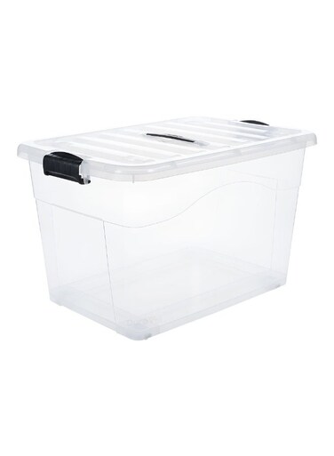 80L Clear Storage Boxes with Lockable Lid &amp; Wheels,Transparent Plastic Organizers for Clothes, Toys, Tools, Office Supplies, Medicines &amp; Crafts
