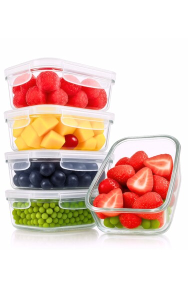 5 Pack, 1040ML Glass Meal Prep Containers, Airtight Glass Food Storage Containers with Lids, Airtight Food Container Kitchen Storage Containers Glass Lunch Containers