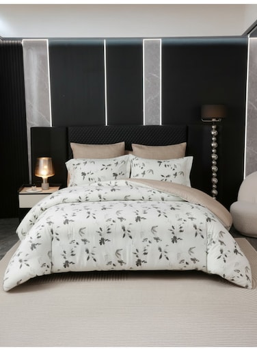 Printed Duvet Set, King Size Fits 200x200 cm - 6-Pcs Bed Set, Microfiber Fabric - 1 Duvet Cover, 1 Fitted Sheet, 2 Pillow Shams, 2 Pillowcases (Filler Not Included)