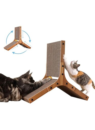 Cat Scratch Pad Scratching Board Cardboard Pet Cats Scratcher Corrugated Paper Lounge Bed Claw Sharpeners Condo Furniture Protector with Rolling Bell Ball Toy for Small Medium Large Cats &amp; Kittens