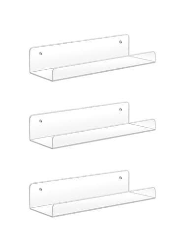Sooyee Acrylic Shelves,3 Pack 15 Inch Floating Wall Mounted Shelves, Funko Pop Display Case,Invisible Kids Book Shelf,Picture Ledge Shelf Decor Accents ,5MM Thick Bathroom Shelves,4.77" Wide,Clear