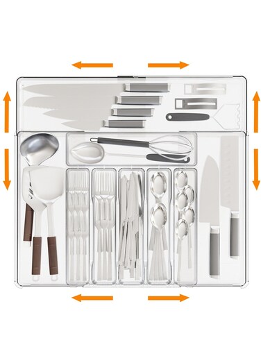 Four Side Expandable Adjustable Cutlery Drawer Organizer, Utensil Kinfe Trayanna, Silverware and Flatware Holder, Closet Cutlery Tray for Spoons Forks Knives,
