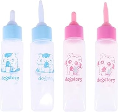 ELECDON Newborn Pet Feeder, Pet Milk Feeding Bottle, Nurser Bottle Nursing Feeding Botte Water Milk Feeder for Puppy Squirrel Kittens Hamster Small Animals, 4 Pcs (Blue and Pink)