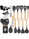 FOFA" Kitchen Cooking Utensils Set, 35 pcs Non-Stick Silicone Cooking Kitchen Utensils Spatula Set with Holder, Wooden Handle Silicone Kitchen Heat Resistant Gadgets Utensil Set (Black)