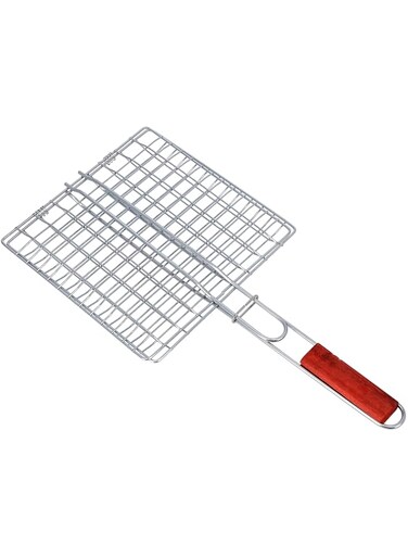 Royalford Barbeque Grill Chromium Plated Iron With Handle, Rf10383 - Folding Portable Bbq Basket For Fish Vegetables Shrimp, Strong Extra -Thick Heavy Grill, Wooden Handle