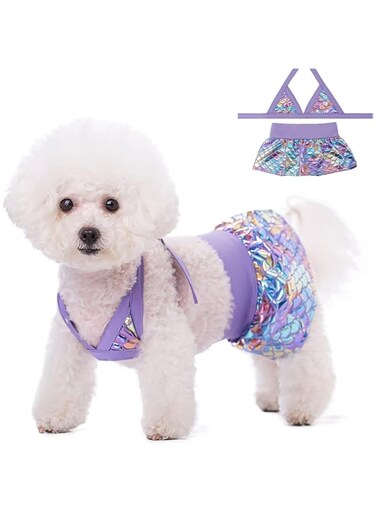 Dog Bikini Swimsuit Summer Puppy Bathing Dress Beach Clothes Cat Costume for Puppy Dog Cat (Purple, L)