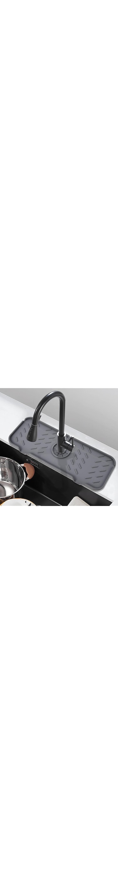 Kameety Kitchen Faucet Sink Splash Guard, Silicone Water Catcher Mat, Bathroom Faucet Water Catcher Mat, Sink Draining Pad Behind Faucet, Rubber Drying Mat for Kitchen &amp; Bathroom, 14.6" x 5.5" (Grey)