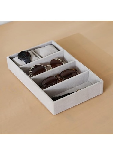 Home Box Velour 5-Compartment Jewellery Tray with 2 Pillows for Watches