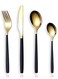 Cutlery Set, Royal 4 Piece Matte Black Gold Stainless Steel Tableware Sets for 1 Including Forks Spoons Knives, Camping Silverware Travel Utensils Set Cutlery
