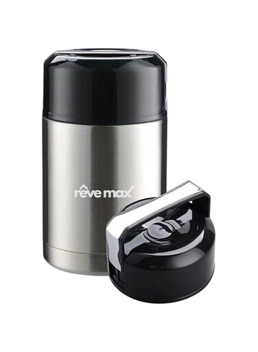 reve max 1000ml Stainless Steel Soup Pot - Vacuum Insulated &amp; Leak-Proof Food Flask - Hot &amp; Cold Meal Container - Wide Mouth Stew Thermos - Portable, Durable, &amp; Eco-Friendly (Silver)