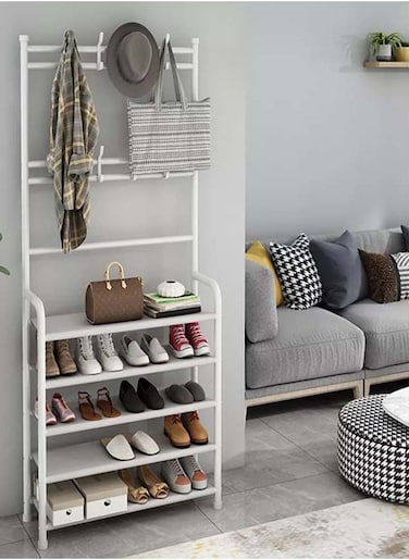 5-Tiers Stainless Steel Coat And Shoes Rack Household Dustproof Storage Cabinet Simple and Beautiful for Home Office 80 x 25.5 x 152.5 cm