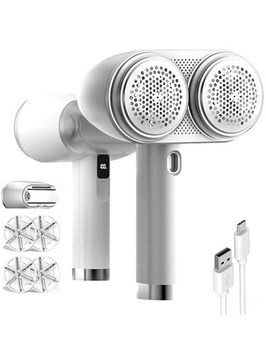 Exrp Fabric Shaver,Rechargeable Commercial Lint Remover with LED Display, High-Perf Lint Shaver with 4 Blades,Large Sweater Shaver to Remove Pilling for Fuzz and Pill from Clothes,Furniture,Couch
