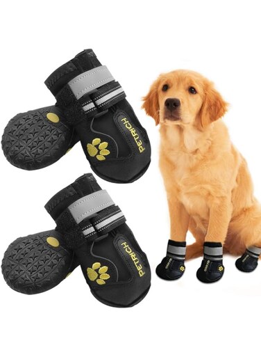 Dog Shoes Dog Snow Boots Rain Boots for Medium Large Dogs with Adjustable Reflective Straps Anti-Slip Sole Windproof