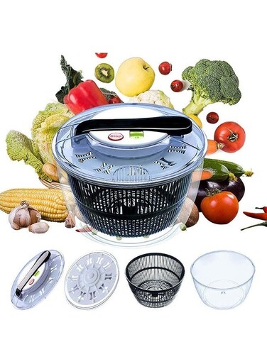 4.5L Salad Spinner, Large Vegetable Spinners Fruits Drainer Rotary Dryer Lettuce Manual Mixer Food Drain Basket Washing Machine Strainer with Bowl Double Detachable Kitchen Prep Container