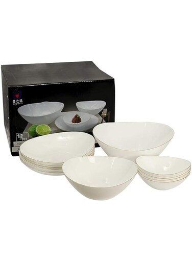 YATAI 12-Pieces Ceramic Bowl Set, Deep Soup Bowls &amp; Cereal Bowls, Dishwasher &amp; Oven Safe Pasta Bowl, Large White Lightweight Serving Bowl Set for Family Daily Use, Multipurpose Snacks bowl for Kitchen