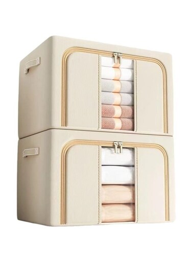 2-Piece Set 66L Oxford Cloth Storage Box, with A Foldable and Stackable Metal Frame and Transparent Windows, Suitable for Storing Clothing, Blankets, Bedding Items.